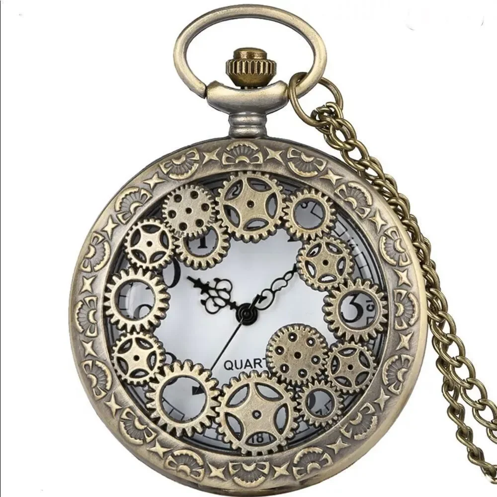 Antique Copper Steampunk Vintage Gear Quartz‎ Pocket Watch Bronze